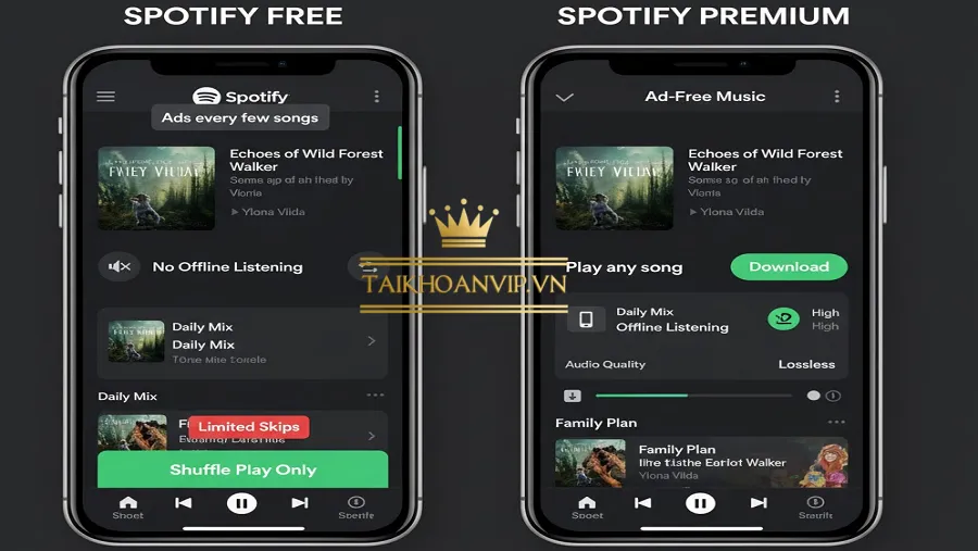 Phân biệt tài khoản Spotify Free và Spotify Premium
