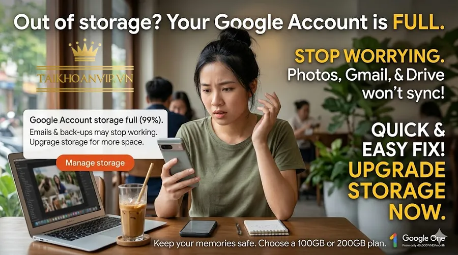 Tài khoản Google hết dung lượng: Cách xử lý & nâng cấp Google One hiệu quả
